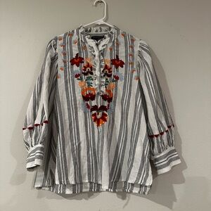 Embroidered Cotton Blouse Women’s M Boho Stripe Floral Top Piombo brand